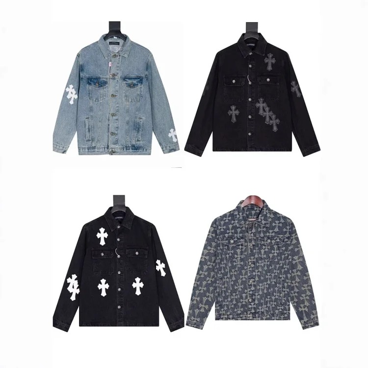 Cross patch leather and denim jacket